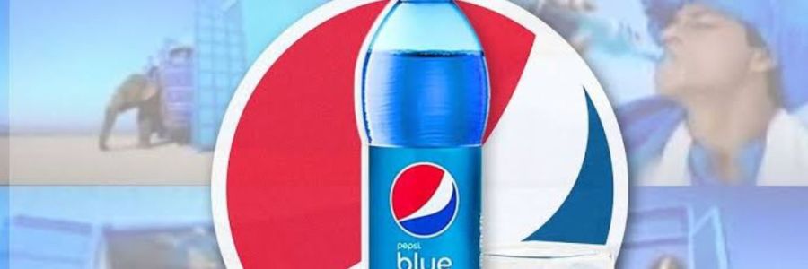 Bottle of blue Pepsi with vibrant blue liquid, chilled and refreshing